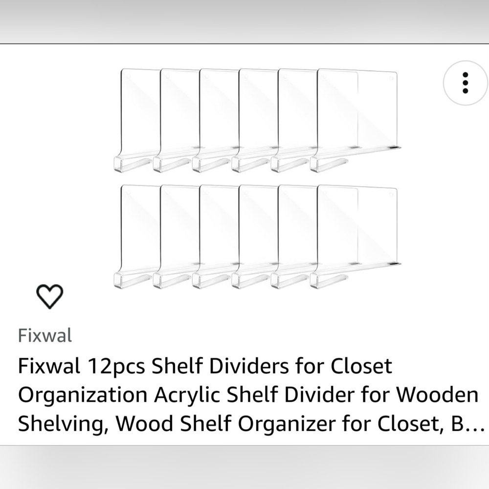 Acrylic Shelf Dividers *Plastic*